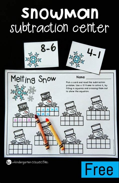 Snow Subtraction Printable Winter Math Center Snow Math - Snow Math