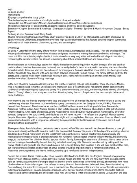 So Long A Letter Plot Summary