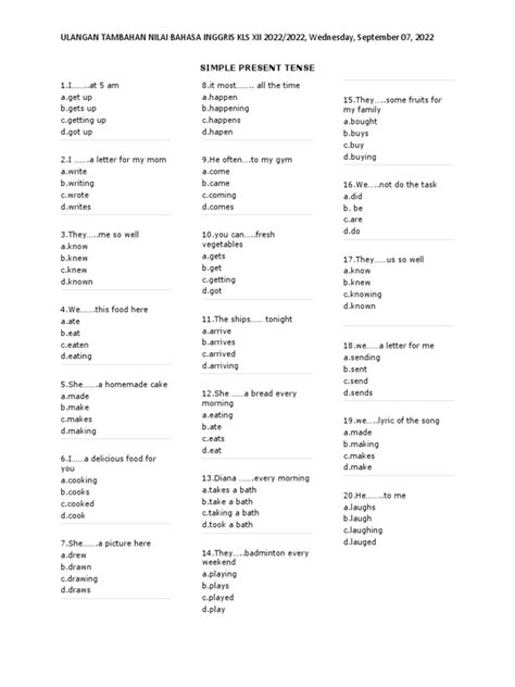 Soal Simple Present Tense Kelas 8