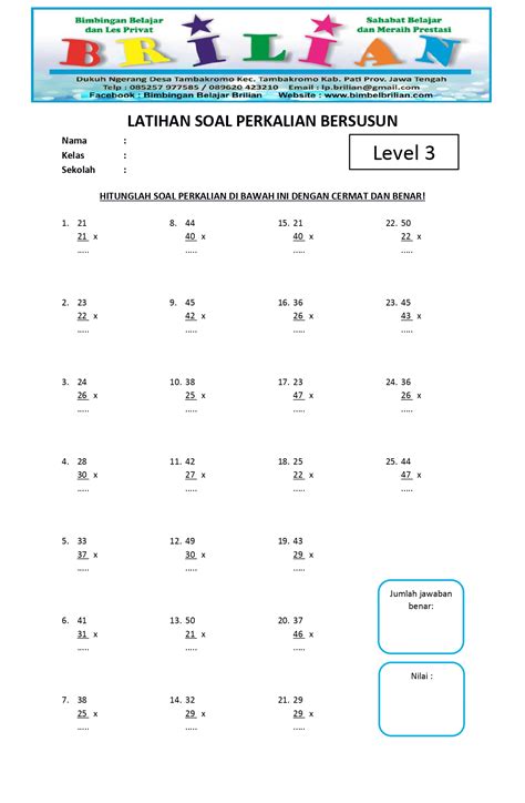 SOAL PERKALIAN KELAS 3 - SOAL PERKALIAN KELAS 3 - Unit 1 Bab Pecahan Perkalian juga