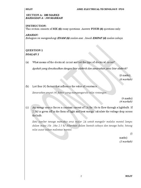 Soalan Final Exam Electrical Technology Politeknik