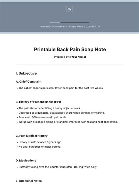 Soap Note Example Back Pain