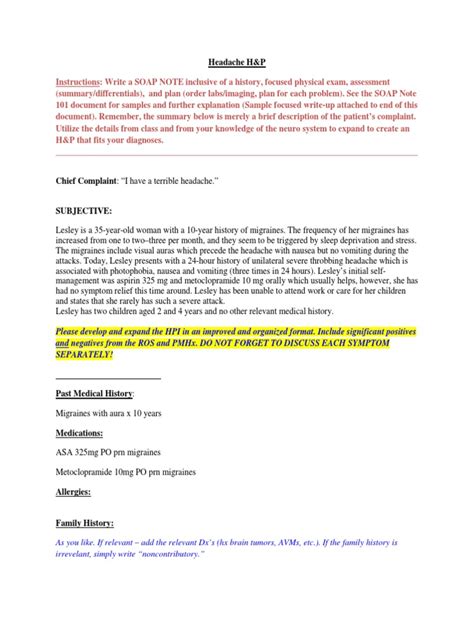 Soap Note Migraine Headache