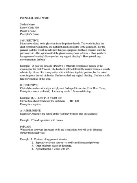 soap note prenatal visit