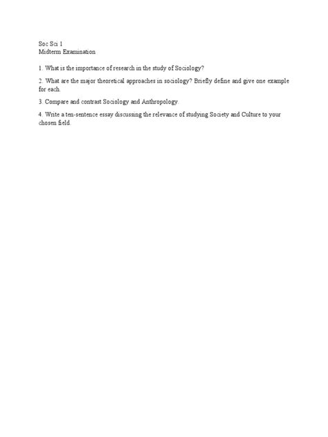 Soc 1 Midterm Fall 2009 Sociology