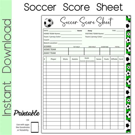 Soccer Score Sheets Printable