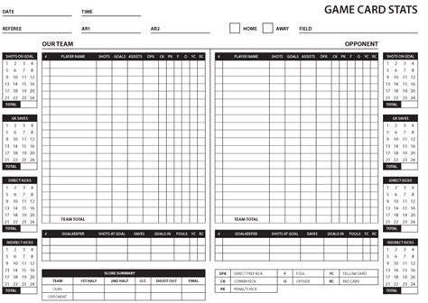 Soccer Stats Sheet