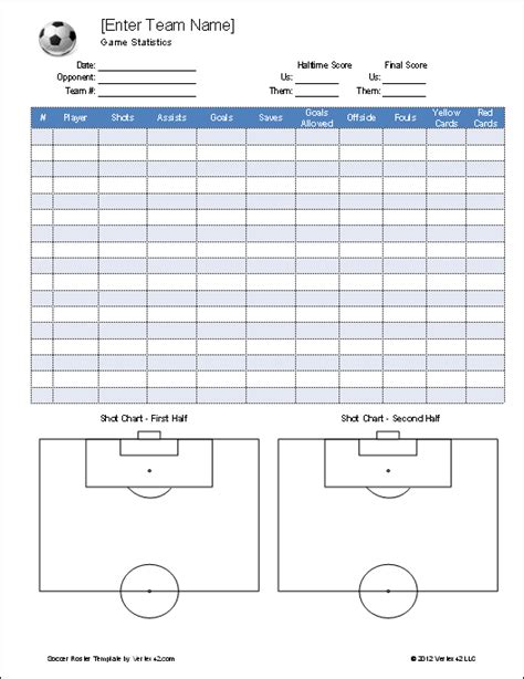 Soccer Stats Sheet Template