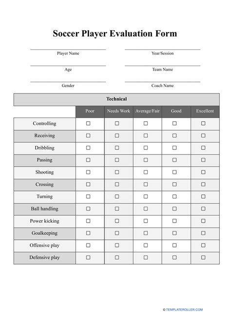 Soccer Tryout Evaluation Form