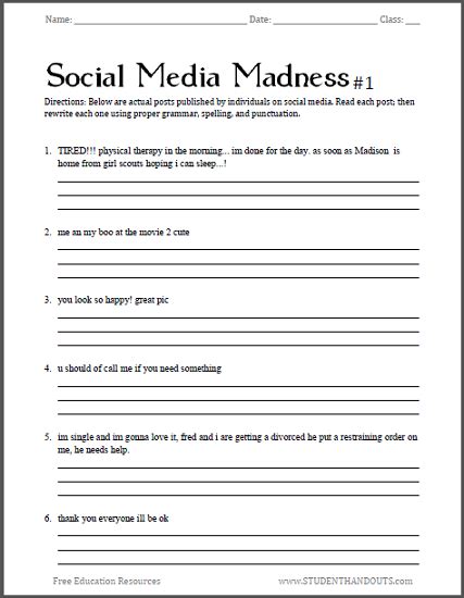 Social Media Madness Worksheets Student Handouts Social Media Worksheet For Students - Social Media Worksheet For Students