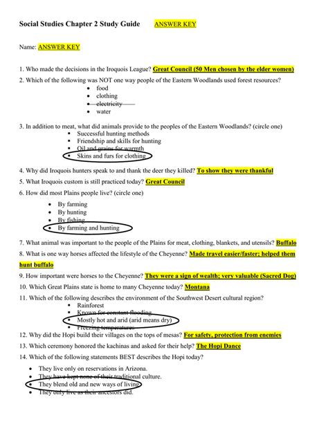 Social Studies Chapter 2 Study Guide Answer Key Name