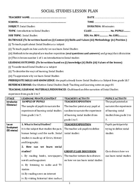 Social Studies Lesson Plan