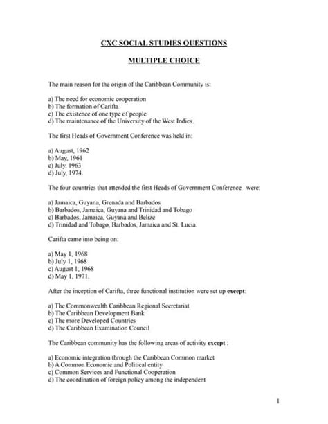 Social Studies Multiple Choice Questions And Answers