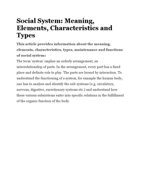 Social System Meaning Elements Characteristics And Types
