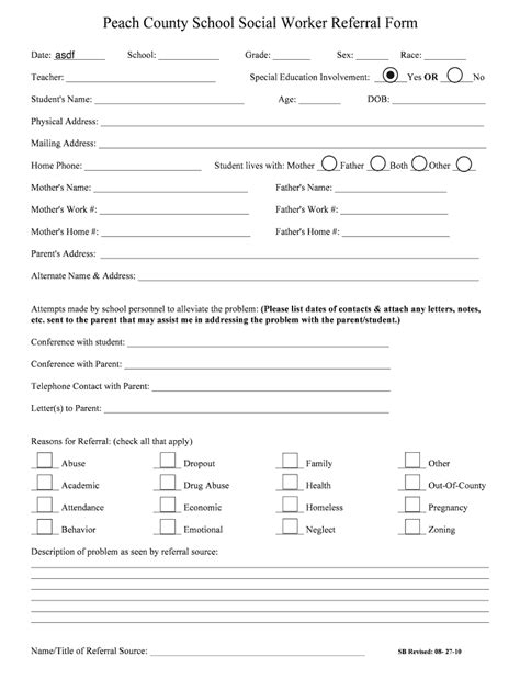 social work referral form template
