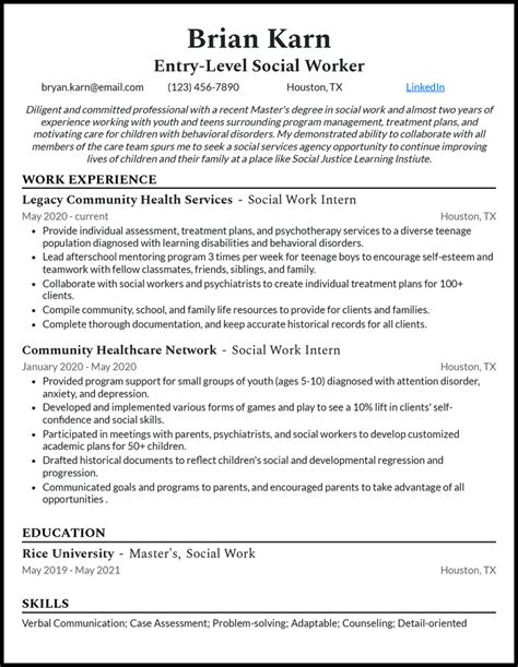 Social Work Resume Examples