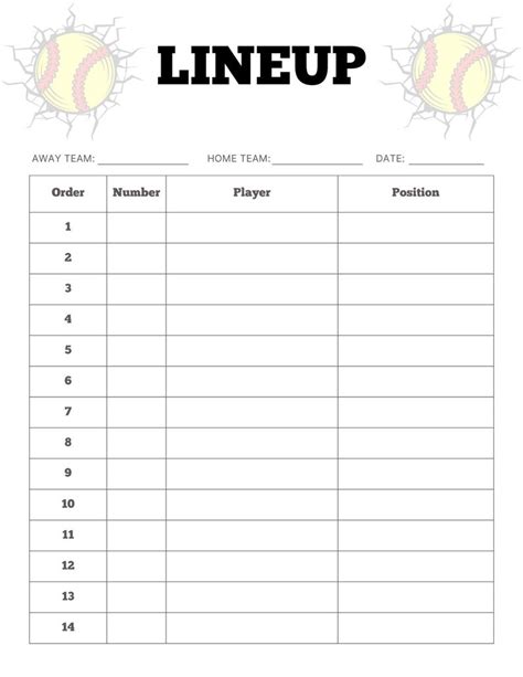 Softball Lineup Sheet