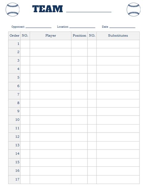 Softball Lineup Sheets Printable