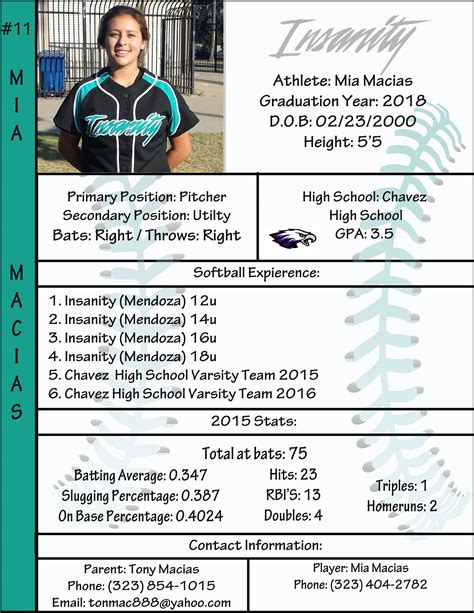 softball player scouting profile examples