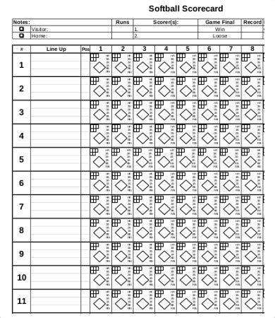 Softball Score Sheet 12 Players