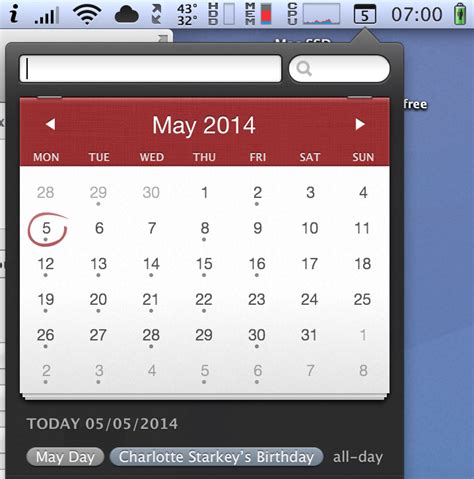 software Launching/showing calendar from the menu bar