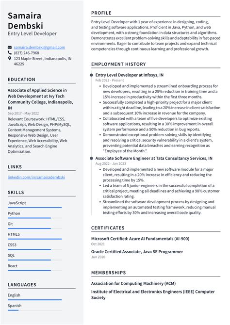 software developer resume entry level