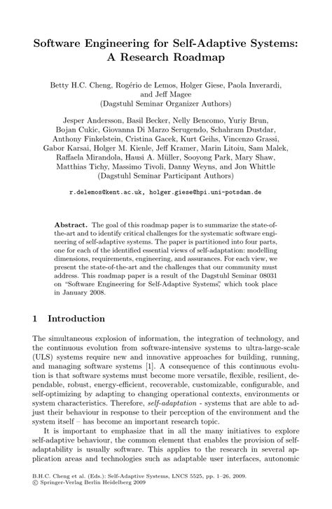 Software Engineering For Self Adaptive Systems Lecture Notes In Computer Science Programming And Software Engineering