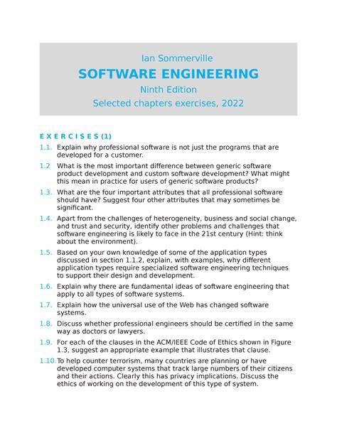 software engineering sommerville answer exercises