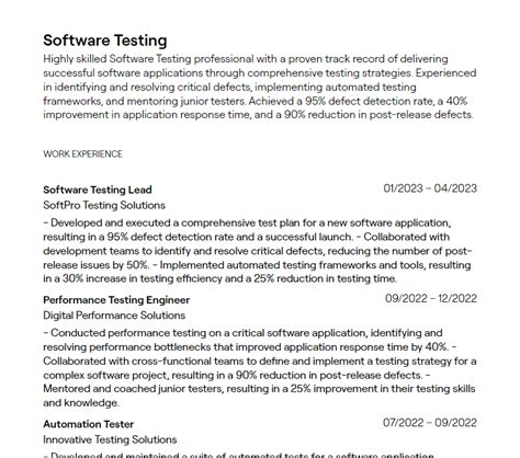 Software Testing Resume For Fresher