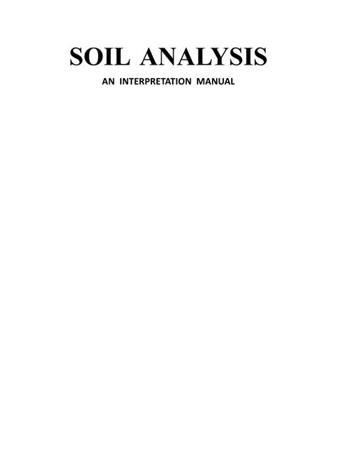 Soil Analysis An Interpretation Manual