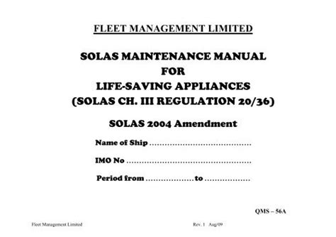 Solas Maintenance For Life Saving Appliances