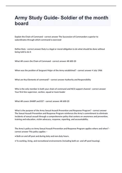 Soldier Of The Month Study Guide