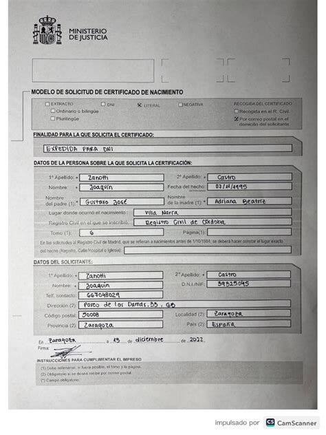 Solicitud Partida De Nacimiento