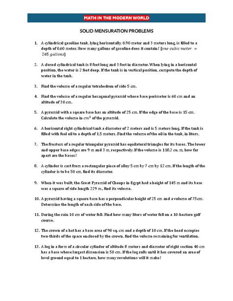 Solid Mensuration Problems With Solutions By Kern And Bland