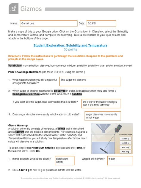 Solubility And Temperature Gizmo