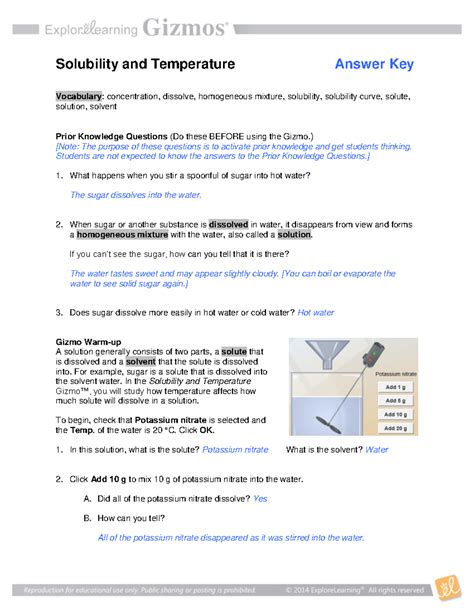 Solubility And Temperature Gizmo Answer