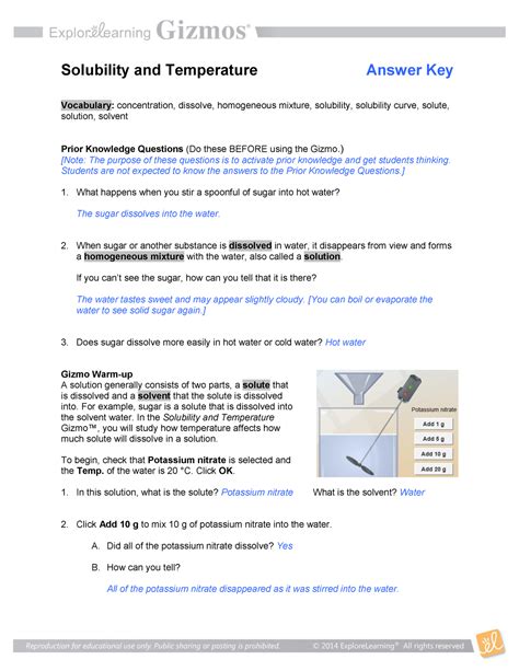 Solubilitytemperaturese Key Solubility And Temperature Answer Key Worksheet More On Solubility Answer Key - Worksheet More On Solubility Answer Key
