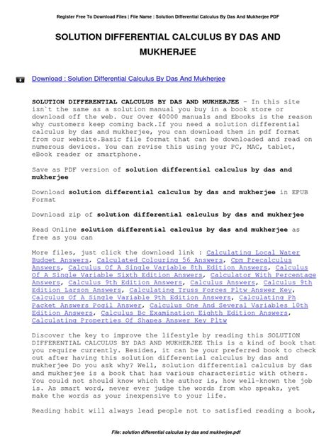solution differential calculus by das and mukherjee