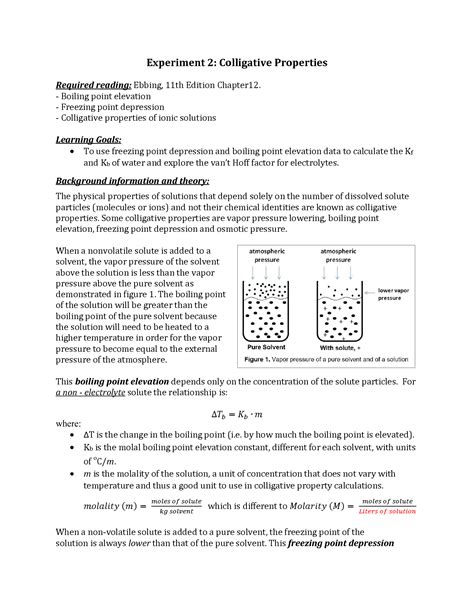Solution Experiment 2 Colligative Properties Studypool Chemistry Colligative Properties Worksheet Answers - Chemistry Colligative Properties Worksheet Answers