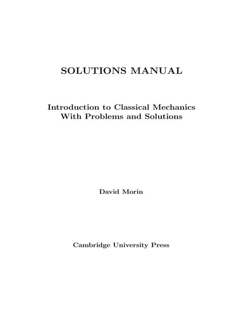 Solution Manual David Morin Classical Mechanics
