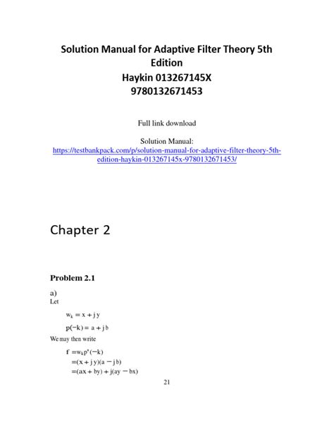 Solution Manual For Adaptive Filter Theory