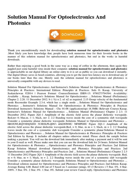 Solution Manual For Optoelectronics And Photonics