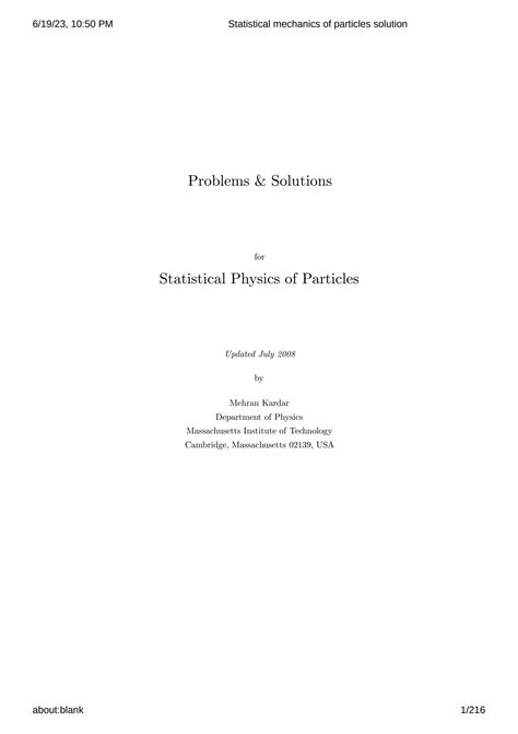 Solution Manual For Statistical Mechanics Pathria