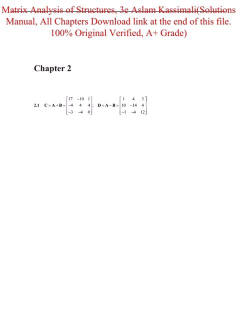 Solution Manual Matrix Analysis Structure By Kassimali Pdf