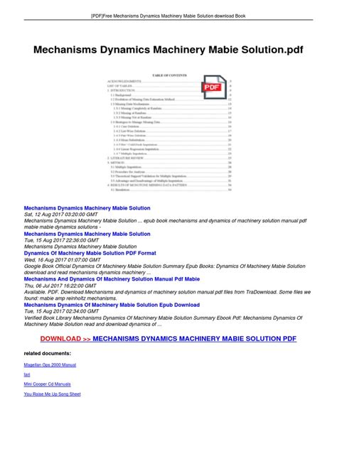 Solution Mechanisms Dynamics Of Machinery Mabie
