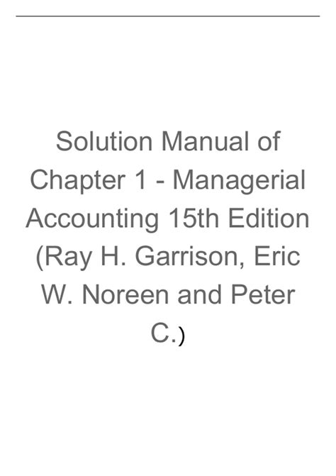Solution Of Chapter Of Managerial Accounting By Noreen