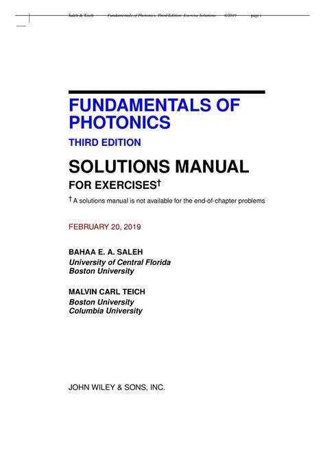 solution of fundamentals of photonics saleh 2nd
