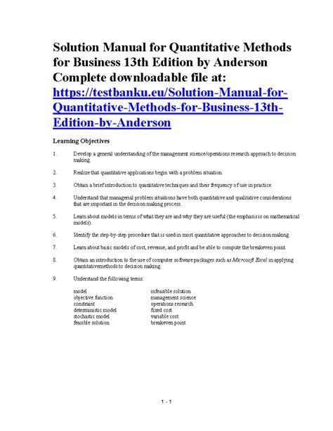 Solution Of Quantitative Business By Erson 10 Edition