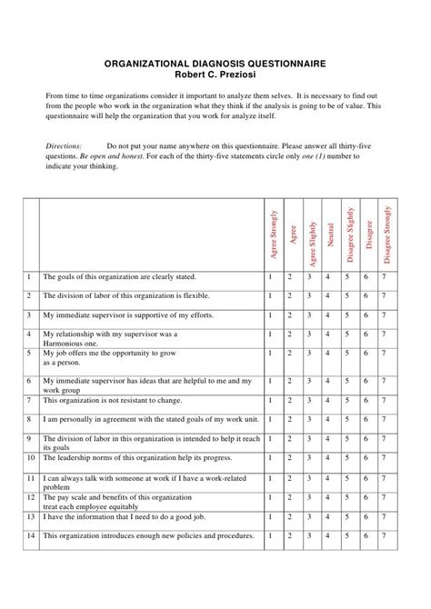 Solution Organizational Diagnosis Questionnaire Worksheet Will Questionnaire Worksheet - Will Questionnaire Worksheet
