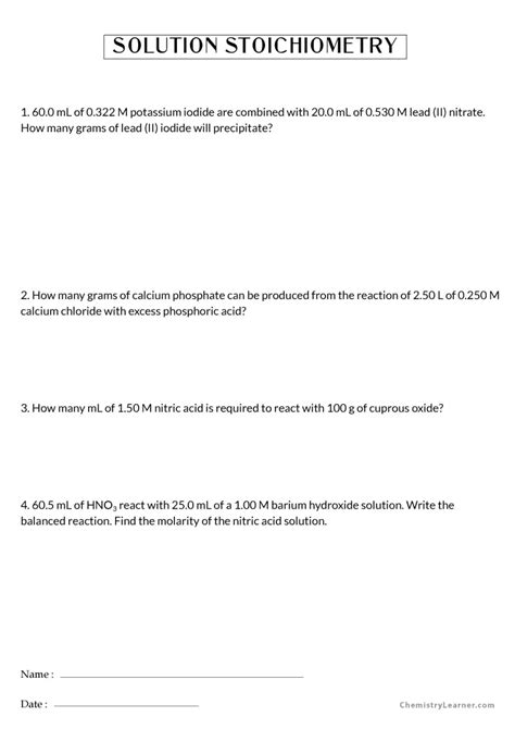 Solution Stoichiometry Worksheet